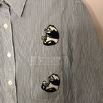Get lucky button up striped long sleeve shirt with pandas embroidered large Black Photo 4
