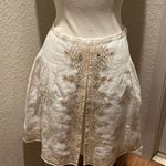 Anne Carson Linen Embroidered Beaded Midi Skirt Sz 6 Midi Slit Front Embellished Photo 0