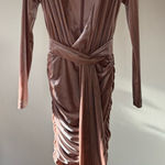 House Of CB Velvet Long Sleeve Dress in Dusty Rose Plunging Neckline Mini - XS Photo 0
