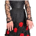 Vintage 1950s Dusauzay Black Lace Dress with Red Rosette Appliqués XS Photo 8