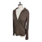 Old Navy  Y2K Brown Cable‎ Knit Hooded Pullover Sweater Ribbed Cotton Blend Large Photo 4