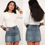 Free People We The Free • FP Rugged A-Line Denim Miniskirt raw hem frayed distressed Photo 12
