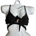 Dippin Daisys‎ Ribbed Keyhole Bikini Swim Top Size S Black Front Tie Strappy NEW Photo 0