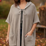 VELVET By Graham & Spencer women's hoodie long open front cardigan wool blend S Tan Photo 0