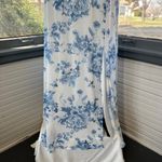 Thread bow shoulder v back chiffon gown with front slit cottage blue sz 14 women Photo 2