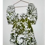 LA DOUBLEJ Green White Printed Puffed Sleeves Square Neckline Mini Dress Size L Size L Photo 2