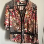 Tolani Collection of India Charming Floral Long Roll Up Sleeve Button Up Blouse Pink Photo 8