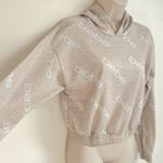 Bebe  cropped hooded logo long sleeve sweatshirt pullover white cream medium Photo 2