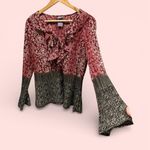 Laura Scott Cute crinkle ruffle bell sleeve ultimate Y2K button front blouse maximalist Photo 0