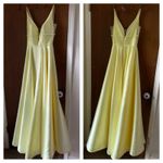 La Femme plunge ballgown in pale yellow Photo 4