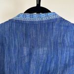 Anthropologie Preppy Boho Blue Woven Blazer Embroidered Collar XS linen Nautical Photo 4