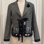 Y2k vintage lace trim rosette detail funky tie front tweed blazer Fairycore Gray Photo 0
