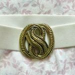 Vintage Cream Elastic Belt with Brass Wrap Buckle Gold Photo 1