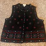 Talbots  Women's Black Embroidered Floral Medallion Button Front Vest Size L Photo 0