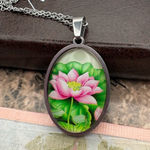 Handmade Pink Lotus Pendant Necklace | Stainless Steel 18” Photo 0