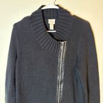 Chico's  Black Knit Duster Cardigan‎ Sweater Faux Leather Zip Detail Sz 1 Photo 1