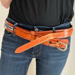 Southwestern Brown Leather Woven Patterned Belt Cowboy Rodeo Photo 6