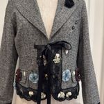 Y2k vintage lace trim rosette detail funky tie front tweed blazer Fairycore Gray Photo 6