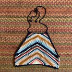 HAND KNIT LACE UP CROPPED HALTER TOP Blue Photo 0