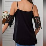 Chic Me  Lace Cold Shoulder Top With Criss Cross Neckline Black Medium Photo 2