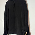 Lafayette 148 Black Mockneck Silk Blouse Top Medium Keyhole Gold Cuff Button Photo 0
