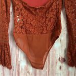 Endless Rose Rust Brown Lace Open Back Flare Sleeve Bodysuit Size XS Photo 9
