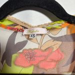 Groovy Flower Power Sheer Chiffon Silk Dress Ruffle Front Button Up Boho Chic XS Brown Photo 3