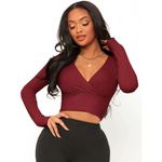 Smart & Sexy Women's Medium Long Sleeve Burgundy Crop Top with Surplice Neck, Wrap NWT​​​​ Photo 2