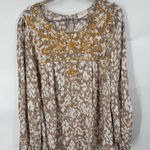 Hailey & Co Printed Embroidered Blouse Women Medium Brown Bohemian Photo 0