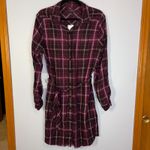 Banana Republic  Plaid Shirt‎ Dress Long Sleeve Belted Size 12 Burgundy Photo 1