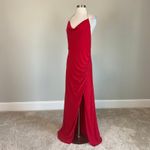 AQUA  Beaded Halter Backless Cowl Neck Long Evening Gown Red Size 10 Formal Dress Photo 4