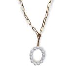 O Initial Pearl Gold Link Necklace Choker Charm NEW White Photo 1