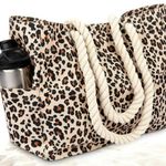 OdyseaCo Animal Leopard Print Magnetic Snap Rope Waterproof Tote Beach Large Bag Photo 0