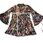 Cousin Earl Floral Long Sleeve Dress Keyhole Front Flowy Bell Sleeve Small R7109 Black Photo 13