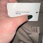 Capella Plus Size Dunkin’ Latte Long Sleeve Split Neck Linen Blend Bodysuit Tan Photo 4