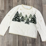 Vintage Christmas Tree Holiday beaded hand knitted sweater White Size M Photo 0