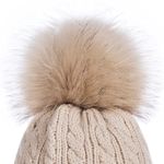 Womens Winter Beanie Hat, Warm Fleece Lined Knitted Soft Ski Cuff Cap with Pom Pom Photo 6