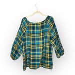 The Pioneer Woman Plaid Peasant Top 3X – Embroidered Floral Sleeve Blue Size undefined Photo 1