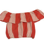 Sky And Sparrow  Red and White Striped Off the Shoulder Crop Top Small NWOT Photo 1