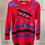 Vintage 80s 1980s Rafael Acrylic Mohair Biplane Airplane Novelty Sweater M Red Size M Photo 0