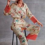 ZARA JUNGLE PRINTED PAJAMA-STYLE HIGH WAIST STRAIGHT LEG PANTS SIZE XS NEW Photo 1