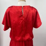 Vintage 80s Brocade Midi Dress Embossed Floral Pattern Blouson Pleated Red 10 Photo 4