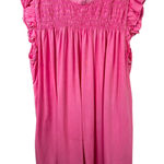 Crown & Ivy XXL Dress Pink Smocked Ruffle Cap Sleeve Shift Knee Preppy 1728 Photo 0