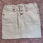EXPRESS Vintage Cream Mini Denim Jean Skirt with Tan Stitching Size 1/2 Photo 0