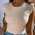 Miss Love Brand new with tags  cream cropped shoulder padded top size large Photo 0