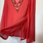 Newport News Sheer Coral Blouse with beaded Embroidery Size 12 Photo 1
