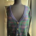 Vintage Lucia cotton blend blue plaid button down cardigan, size XL Photo 3