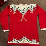 Vintage Dana Scott red embellished ugly Christmas sweater, ladies size small Photo 0