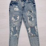 Kancan Women's Light Wash High Rise Heavily Distressed Ankle Length Mom Jean Blue Size undefined Photo 0