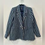 AQUA  Bloomingdales Tweed Fringe Blue Yan Metallic Blazer Size Small  2110 Photo 1